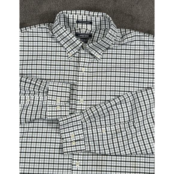 Land's End XL Tall Traditional Fit Crisp Plaid Supima Cotton Button Down Shirt - Picture 4 of 11